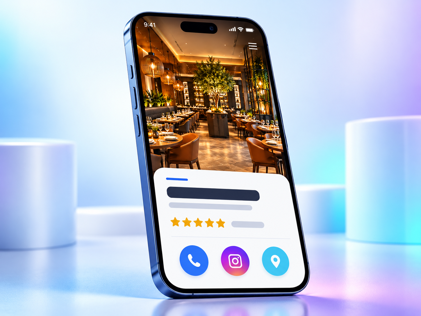Landing page de restaurante exibida em celular